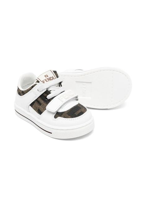 Sneakers In Pelle Bianca e Tessuto Con Motivo FF FENDI KIDS | JMR475-AHGYF0C1A